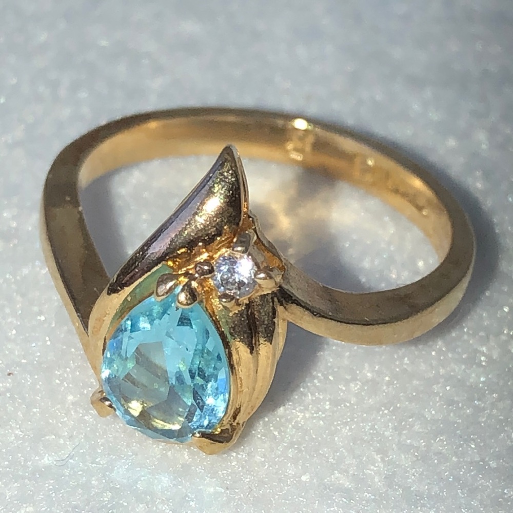 Vintage blue Topaz? Gold plated ring s 8 pretty